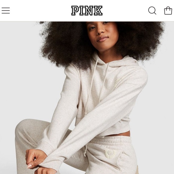 COPY - VS PINK beige/oatmeal cropped hoodie Large - Picture 2 of 7